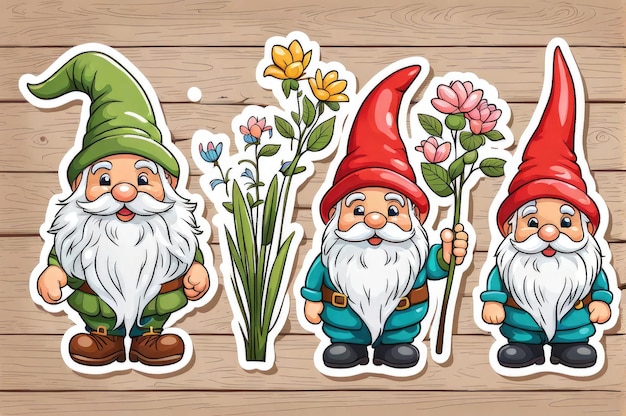 getekende tuin cartoon gnomes voor ontwerp tuinieren concept