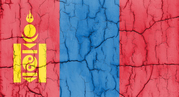 Getextureerde foto van de vlag van Mongolië met scheuren