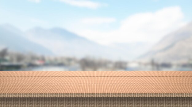getextureerde houten lege tafel bovenaanzicht onscherpe achtergrond