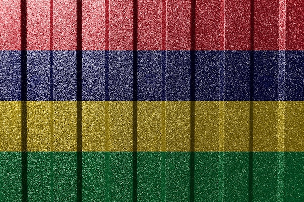 Getextureerde vlag van Mauritius op metalen wand Kleurrijke natuurlijke abstracte geometrische achtergrond met lijnen