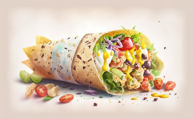 Getrokken vers gezond ontbijt burrito aquarel ontbijt Mexicaans eten illustraties ai gegenereerd