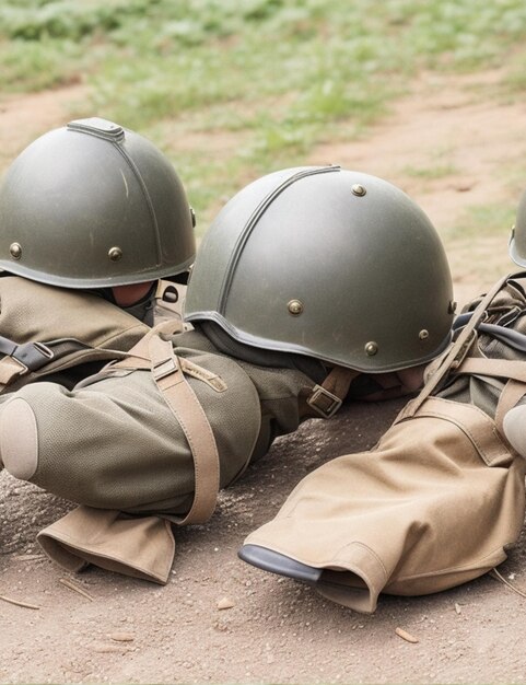 Foto prepararsi per la battaglia stivali ed elmetti da soldato