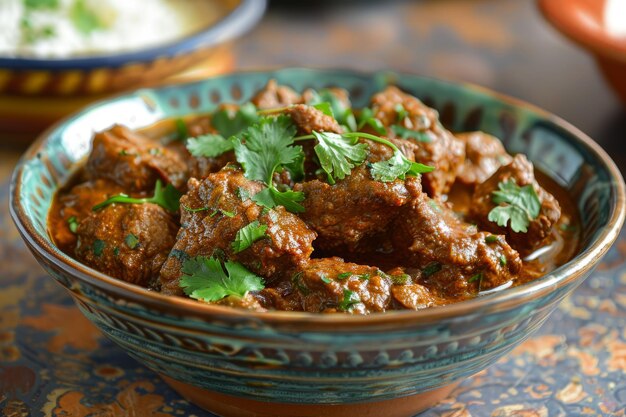 Foto geurige indiase curry gemaakt van zacht lam en aromatische specerijen zoals kaneel en kruidnagel