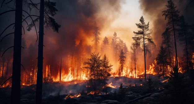 Gevaar hitte milieu vernietiging vlammen bosbrand dennenbomen natuur warme schade rook branden ramp wilde ecologie