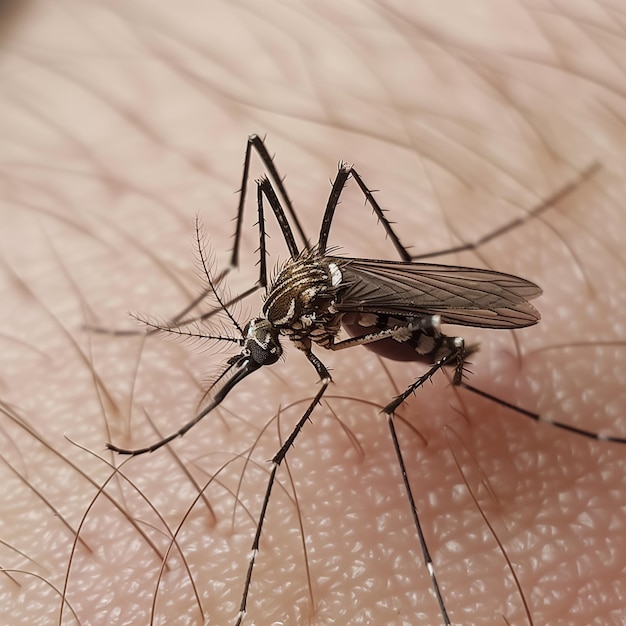 Gevaarlijke malaria-geïnfecteerde muggen bijten de huid voor de Wereldmalariadag