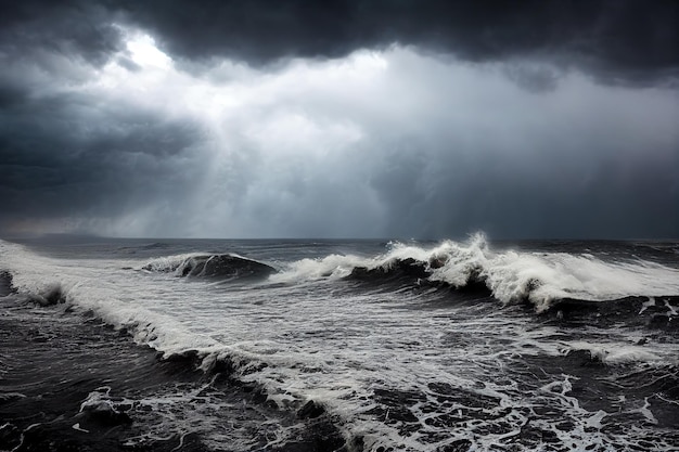 Foto gevaarlijke naderende storm over zee of oceaan gebroken water