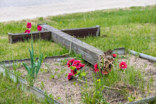 Foto gevallen houten katholiek kruis