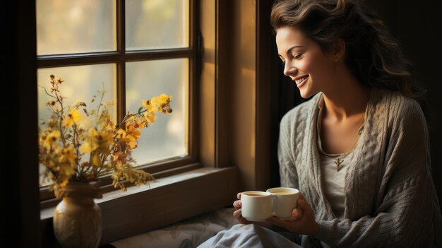 Gevangen Serenity Een glimp van zalige ochtenden Geniet van vreugde Koffie en troost