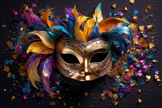 gevederde Mardi Gras masker Generate Ai