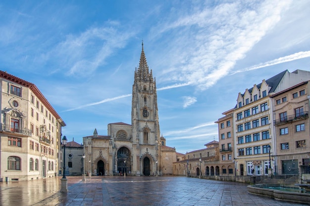 Gevel van de kathedraal van oviedo overdag asturië spanje