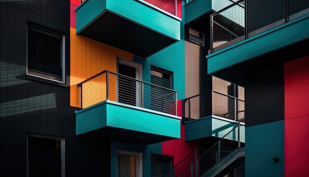 Gevel van een modern gebouw in kleuren