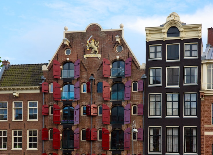 Foto gevels van oude huizen, amsterdam, nederland