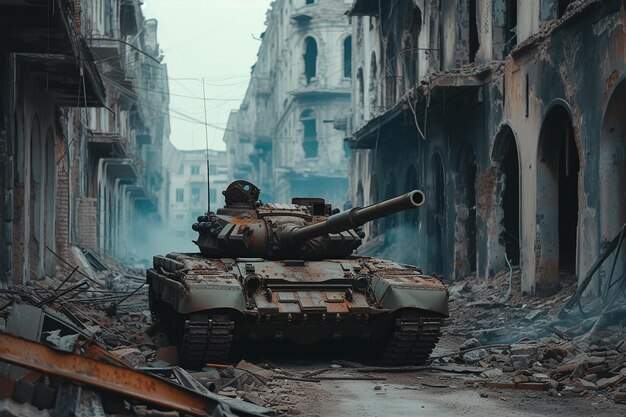 Gevolg van War Tank in verwoeste stadsstraat 1png