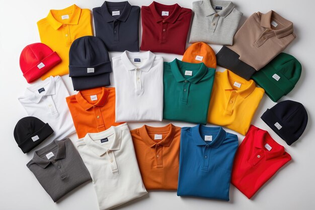 Foto gevouwen hoodie polo shirt beanie hoed en t-shirt banner behang