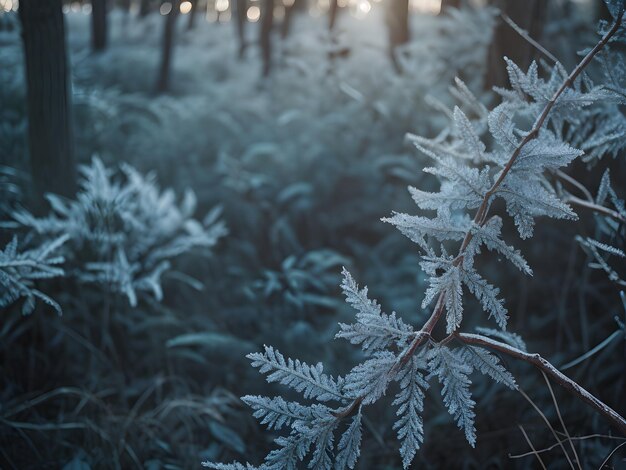 Foto gevriesde bladeren in het winterwoud