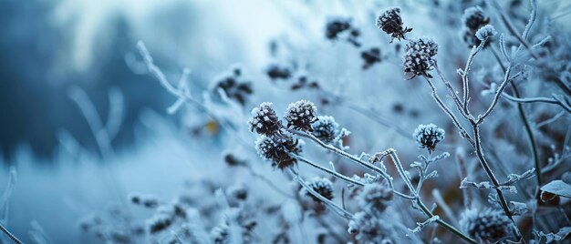 Gevriesde bloemen in het ochtendlicht van de winter