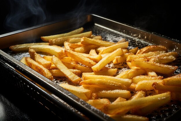 Gevriesde frietjes in een bakplaat