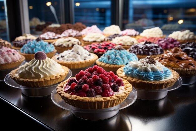 Foto gevroren taarten en desserts in een tentoonstelling