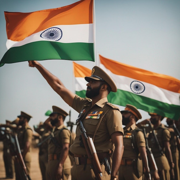 Gewapende Troepen met vlag dag India behang