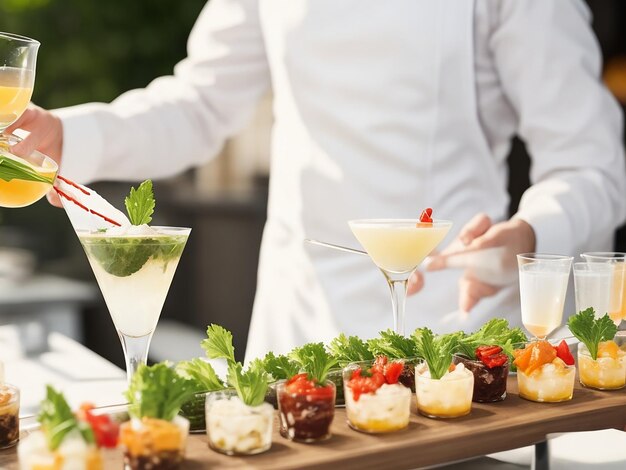 Gewaskelner die hapjes en cocktails serveert