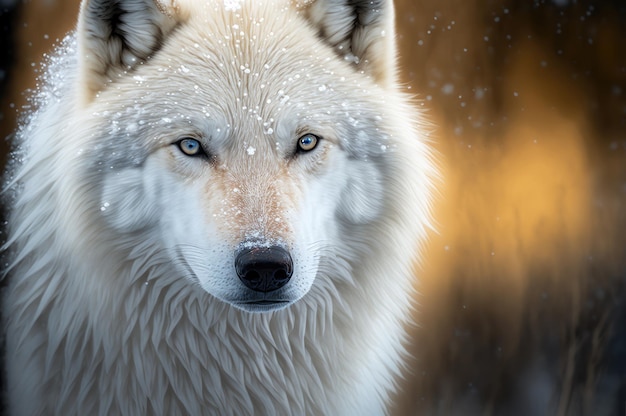 Geweldig portret van een poolwolf in de sneeuw op een zwarte en besneeuwde natuurlijke achtergrond Generatieve AI