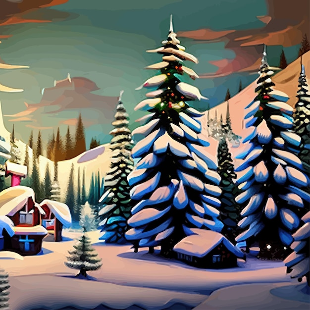 Geweldig sprookjesachtig kersthuis versierd met kerstverlichting in een magisch dennenbos Ongebruikelijk
