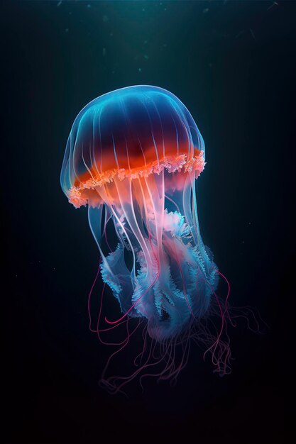 Geweldige fotografie van een majestueuze neon en fluorescerende kwal