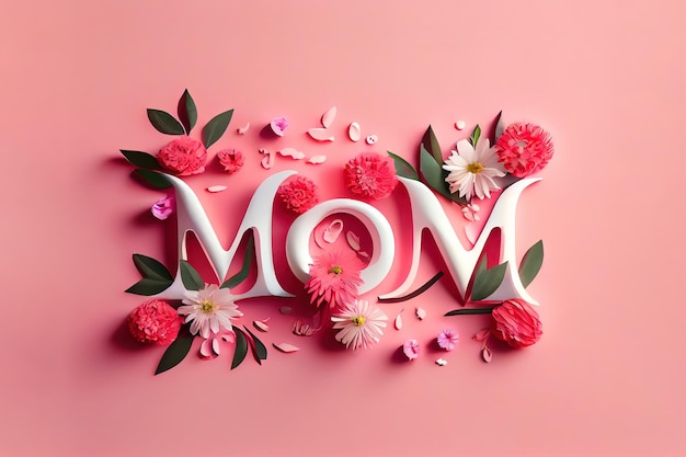 Geweldige moederliefde gemaakt van witte letters en bloemen Generatieve Ai