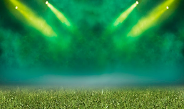 Geweven gras voetbalveld met neonmist