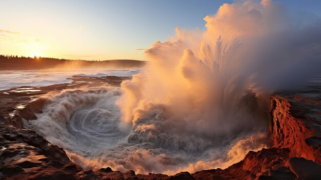 Foto eruzione di geyser sulla costa