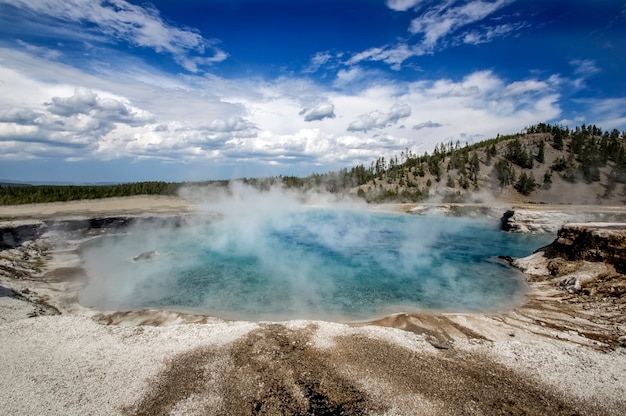 Geyser in Yellowstone National Park. Incredibly beautiful geyser (hot spring) in Yellowstone National Park. Amazing colors. Wonder of the world. Wyoming USA