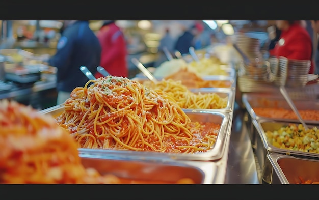 Gezamenlijke catering buffet eten binnen in restaurant