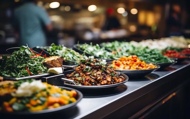 Gezamenlijke catering buffet eten binnen in restaurant