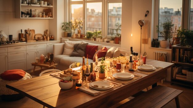 Gezellig appartement keuken en eetkamer interieur