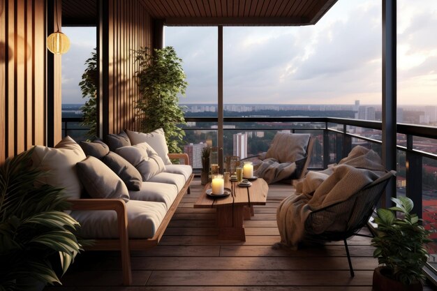 Gezellig balkon met bank en planten