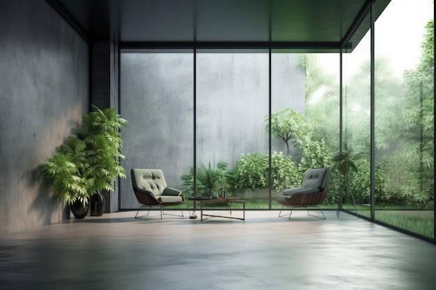 Gezellig interieur met een groene potplant en comfortabele fauteuil Generative AI