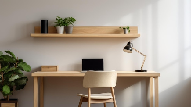 Gezellig minimalistisch kantoor met licht eiken bureau