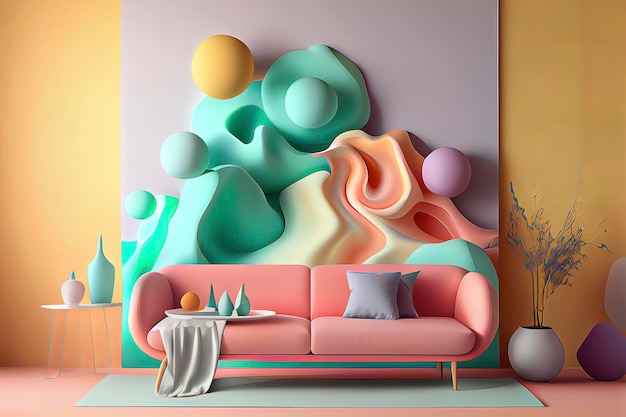 Gezellig woonkamerinterieur geïnspireerd op abstract kleurrijk