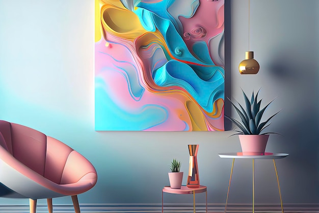 Gezellig woonkamerinterieur geïnspireerd op abstract kleurrijk