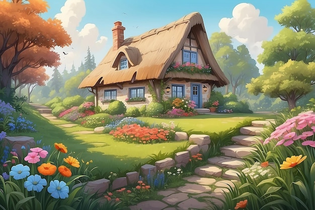 Gezellige huisje tussen hoog gras Illustratie