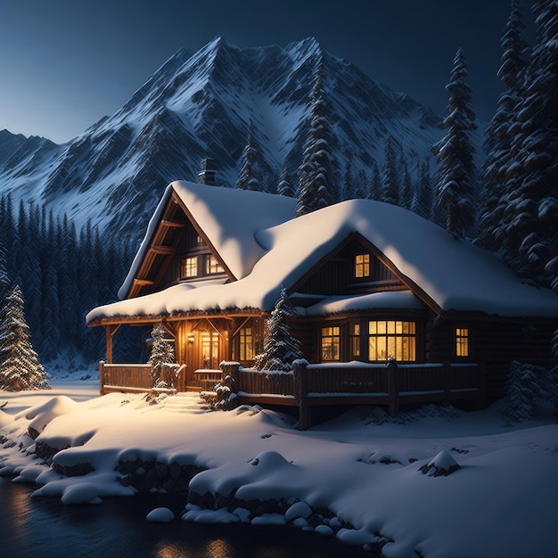 Gezellige hut droomt winterretraites in de bergen