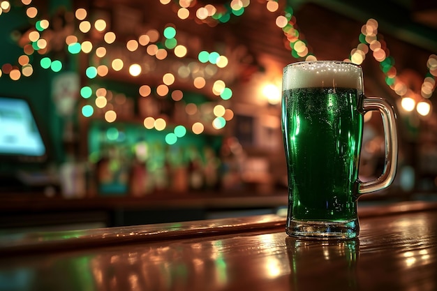 Gezellige Ierse pub St. Patrick's Day achtergrond met groen bier