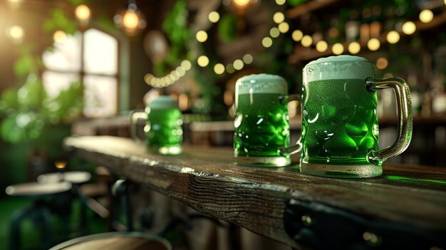 Gezellige Ierse pub St. Patrick's Day achtergrond met groen bier