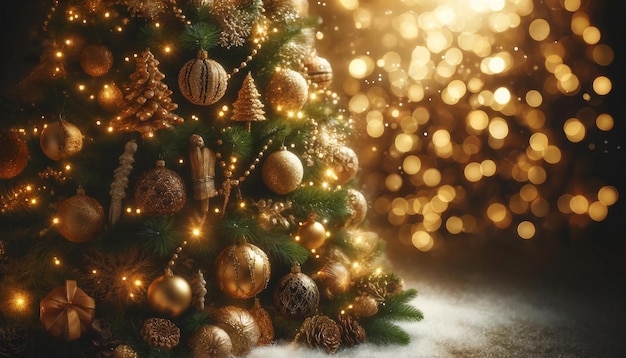 Gezellige kerstboom met gouden ornamenten en lichten