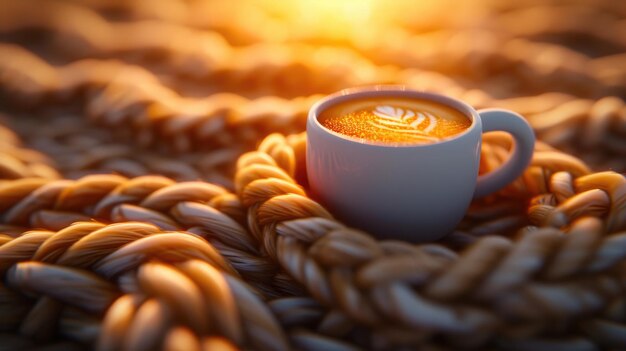 Gezellige koffie moment warme zonsopgang verlichting