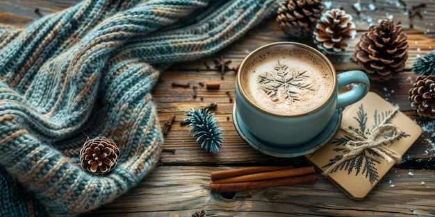 Foto gezellige winter social media achtergrond met hete cacao