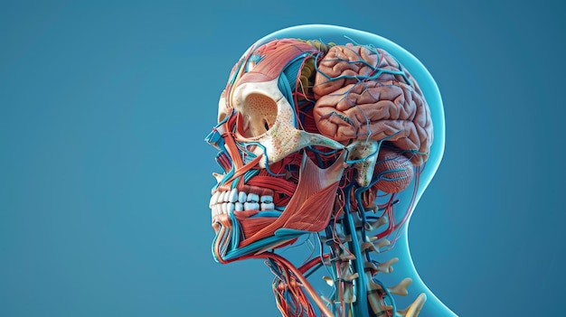 Gezicht kaak wang neus en spier skelet vasculaire en zenuwstelsels Mooie professionele verlichting 3D illustratie