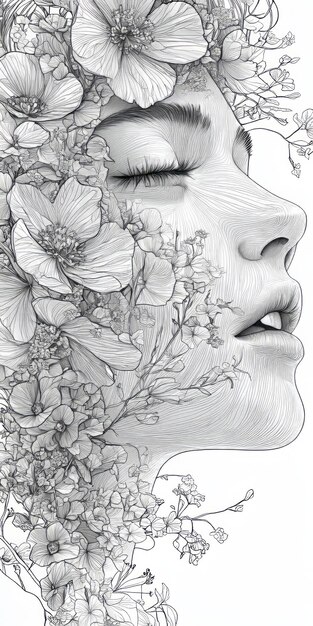 gezicht met bloemen lijn tekening high definition witte achtergrond 8k UHD geen teksten chaos 20 ar 12 kwaliteit 2 stylize 500 v 61 Job ID aa9a08e194b34fce82d61d9f878e6a25