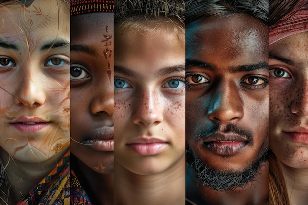 gezichten van de wereld montage met jonge mensen uit verschillende culturele achtergronden