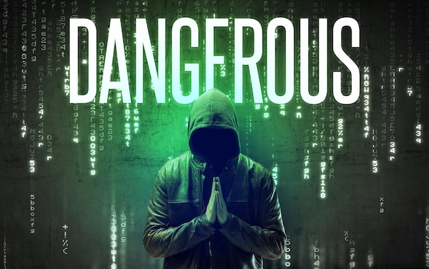 Gezichtloze hacker met inscriptie concept